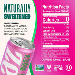 Zevia Zero Sugar Energy Drink, Watermelon, 12 oz Cans (12-Pack) – Naturally Sweetened, Non-GMO Project Verified, Gluten-Free, Vegan