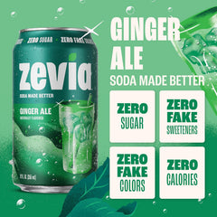 Zevia Zero Sugar Soda, Ginger Ale, 12 oz Cans (24-Pack) – Naturally Sweetened, Non-GMO Project Verified, Gluten-Free, Vegan
