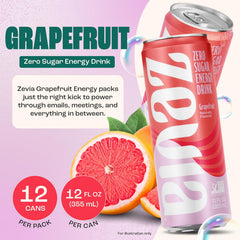 Zevia Zero Sugar Energy Drink,Grapefruit,12 oz Cans – Naturally Sweetened,Non-GMO Project Verified,Gluten-Free,Vegan,(Pack of 24)