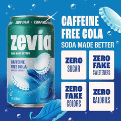 Zevia Zero Sugar Soda, Caffeine Free Cola, 12 oz Cans (24-Pack) – Naturally Sweetened, Zero Calorie Sugar Free Soda - Non-GMO Project Verified, Gluten-Free, Vegan