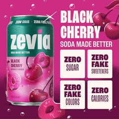 Zevia Zero Sugar Soda, Black Cherry, 16 oz Cans (12-Pack) – Naturally Sweetened, Non-GMO Project Verified, Gluten-Free, Vegan