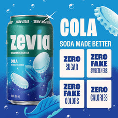 Zevia Zero Sugar Soda, Cola, 12 oz Cans (8-Pack) – Naturally Sweetened, Non-GMO Project Verified, Gluten-Free, Vegan