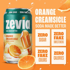 Zevia Zero Sugar Soda, Orange Creamsicle, 12 oz Cans (24-Pack) – Caffeine Free, Naturally Sweetened, No Calorie Soda - Non-GMO Project Verified, Gluten-Free, Vegan