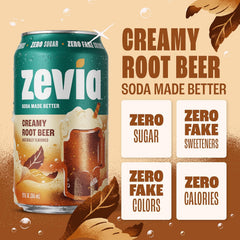 Zevia Zero Sugar Soda, Creamy Root Beer, 12 oz Cans (24-Pack) – Naturally Sweetened, Non-GMO Project Verified, Gluten-Free, Vegan