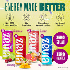 Zevia Zero Sugar Energy Drink,Classic Variety Pack,12 oz Cans – Naturally Sweetened,Non-GMO Project Verified,Gluten-Free,Vegan,(Pack of 24)