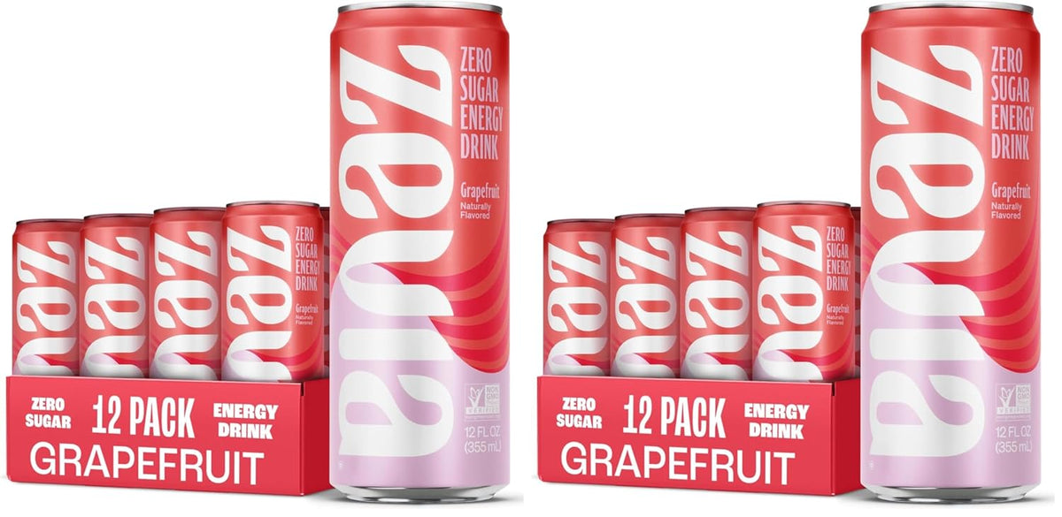 Zevia Zero Sugar Energy Drink,Grapefruit,12 oz Cans – Naturally Sweetened,Non-GMO Project Verified,Gluten-Free,Vegan,(Pack of 24)