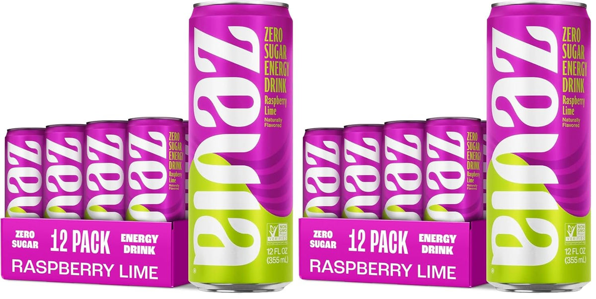 Zevia Zero Sugar Energy Drink,Raspberry Lime,12 oz Cans – Naturally Sweetened,Zero Calorie Sugar Free Energy - Non-GMO Project Verified,Gluten-Free,Vegan,(Pack of 24)