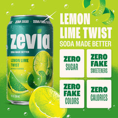 Zevia Zero Sugar Soda, Lemon Lime Twist, 12 oz Cans (24-Pack) – Naturally Sweetened, Non-GMO Project Verified, Gluten-Free, Vegan