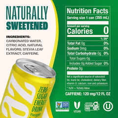 Zevia Zero Sugar Energy Drink, Pineapple Paradise, 12 oz Cans (12-Pack) – Naturally Sweetened, Non-GMO Project Verified, Gluten-Free, Vegan