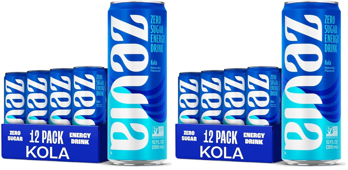 Zevia Zero Sugar Energy Drink,Kola,12 oz Cans – Naturally Sweetened,Non-GMO Project Verified,Gluten-Free,Vegan,(Pack of 24)