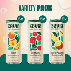 Zevia Organic Sugar Free Iced Tea, Fruity Tea Variety Pack, 12 Ounce Cans (Pack of 15)