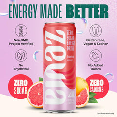 Zevia Zero Sugar Energy Drink, Grapefruit, 12 oz Cans (12-Pack) – Naturally Sweetened, Non-GMO Project Verified, Gluten-Free, Vegan