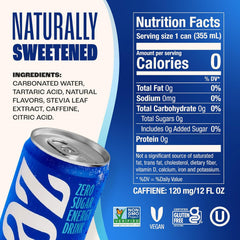 Zevia Zero Sugar Energy Drink,Kola,12 oz Cans – Naturally Sweetened,Non-GMO Project Verified,Gluten-Free,Vegan,(Pack of 24)
